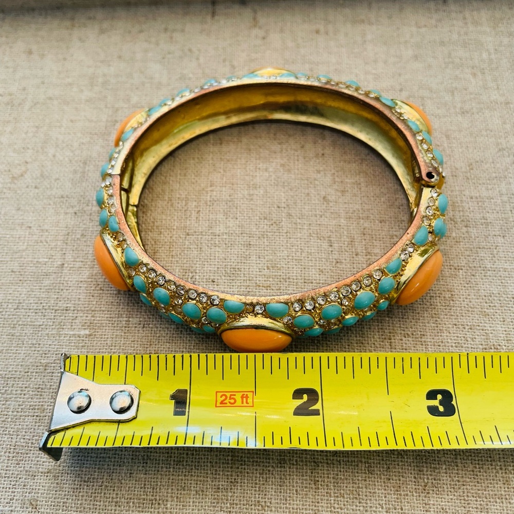 S & D orange and turquoise Enamel hinge bracelet - Picture 4 of 4